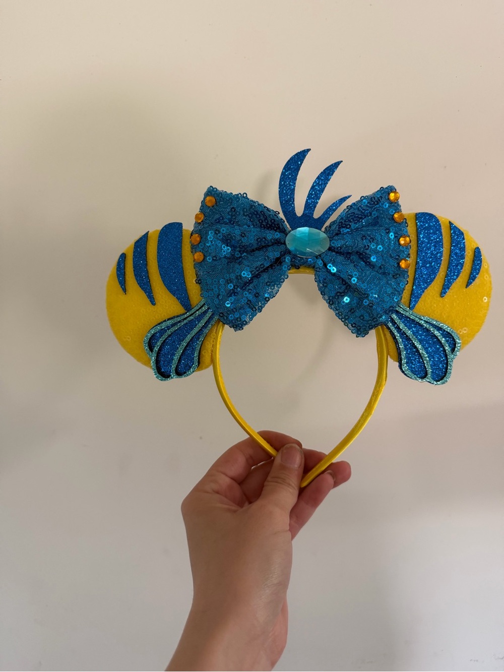 Blue & Yellow Sequin Bow Ear Headband